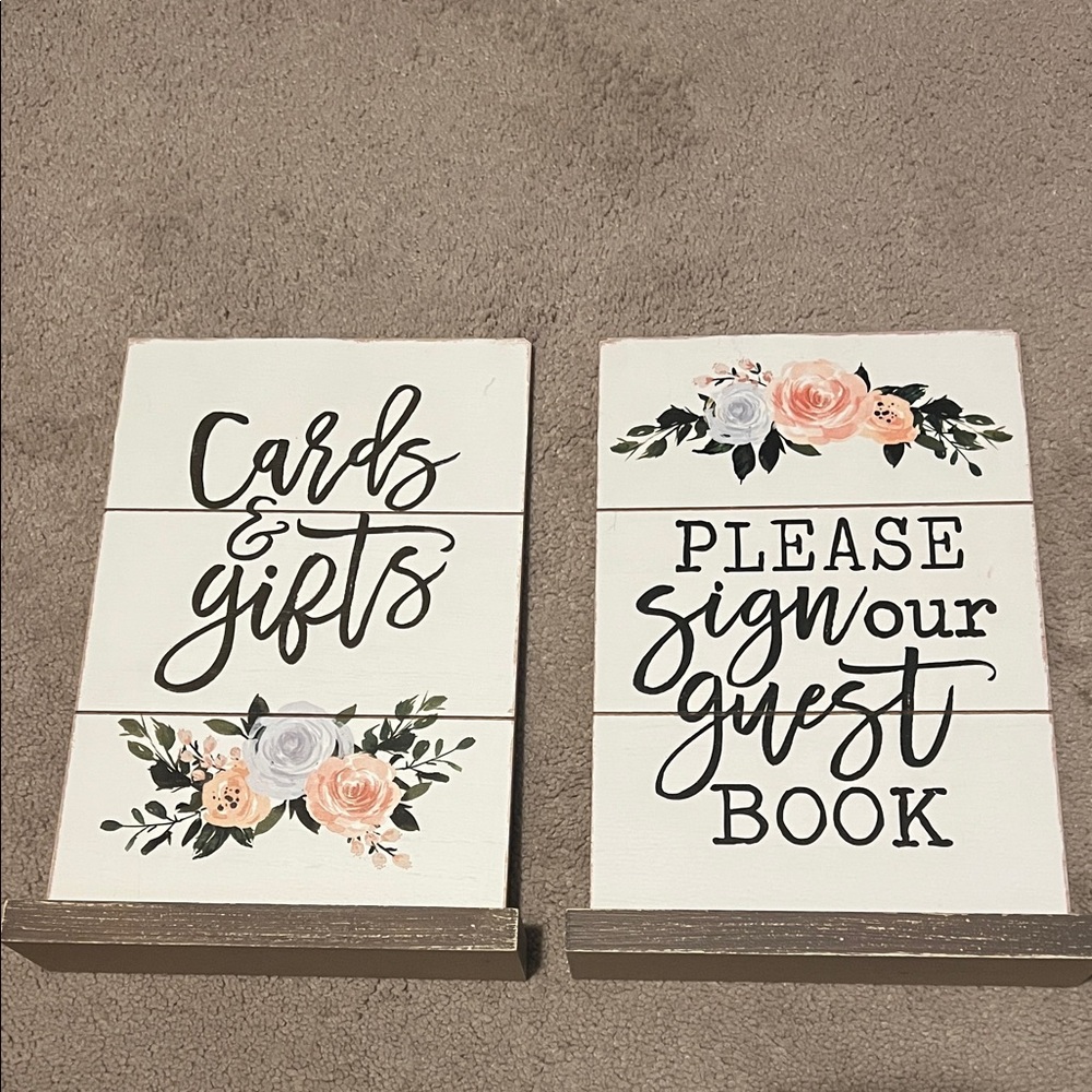 NWT- Standing Floral Wedding Sign Set for Guest Book and Gift Table- 12”H by 8”W